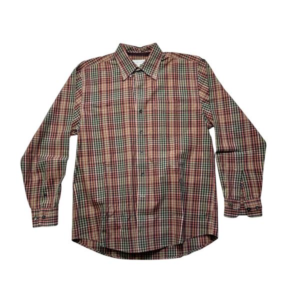 Cutter & Buck Button Down Gingham Check Long Sleeve Brown Shirt Men's Medium - Picture 1 of 10